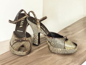 Prada Faux Reptile Embossed Textured Print Platform Heel NWC